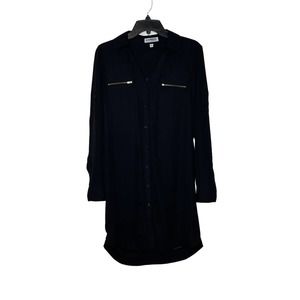 Express Portfolio Shirt‎ Dress Size Small Black Lined Womens Roll Tab Sleeves